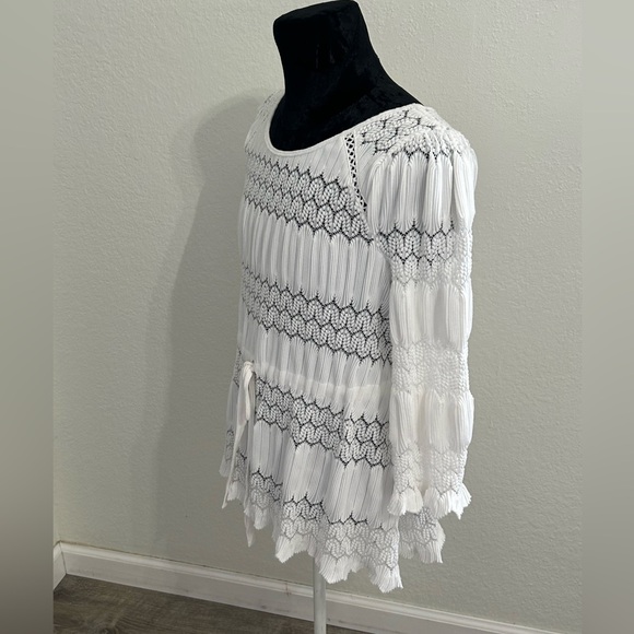 Free People Boho Crochet Knit Peplum Top Ivory | Size M - Picture 2 of 10